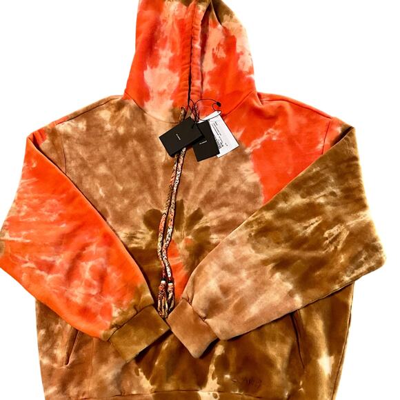 ALANUI: Men's Orange/Brown Tie Dye Cotton Hoodie - Small - Picture 2 of 8